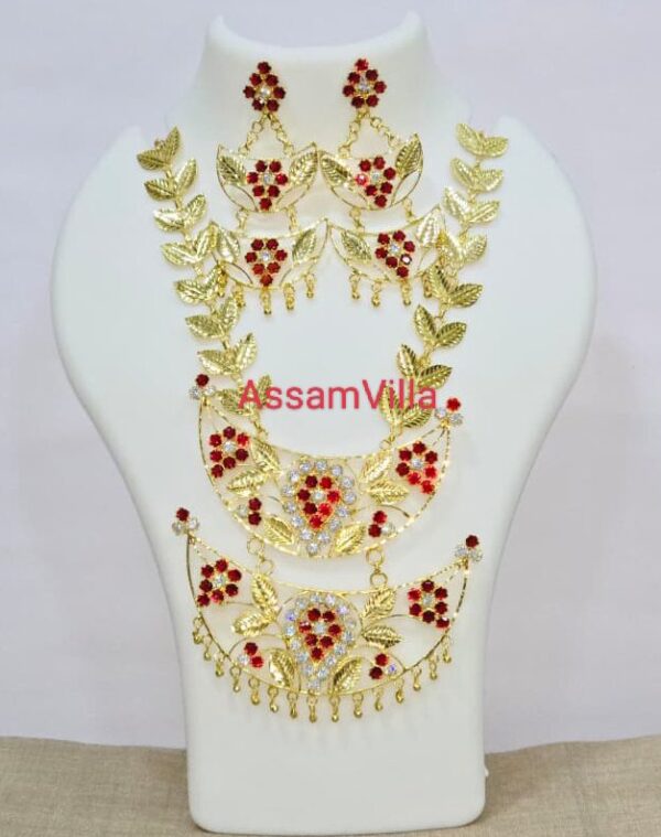 Assamese traditional pure silver based gold polished double junbiri necklace set