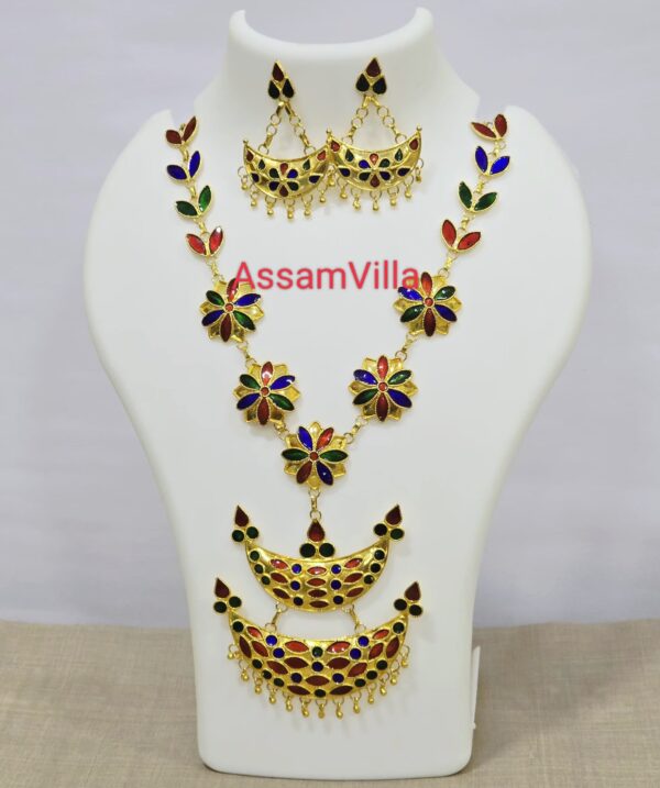 Assamese traditional pure silver based gold polished double junbiri necklace set