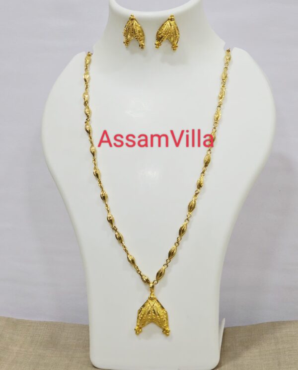 Assamese traditional pure silver based gold polished jur thoka pendant hilikha chain set