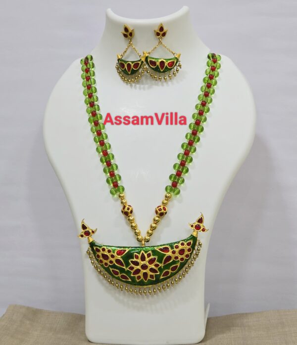 Assamese traditional pure silver based gold foiled green meenakari large size junbiri