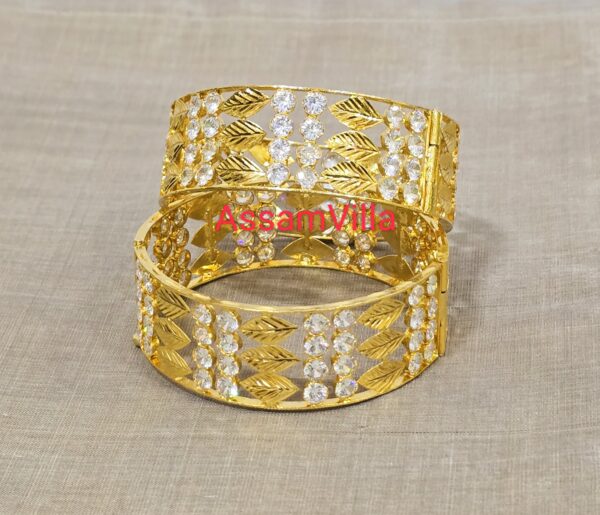 Assamese traditional pure silver based gold polished white stone bangles