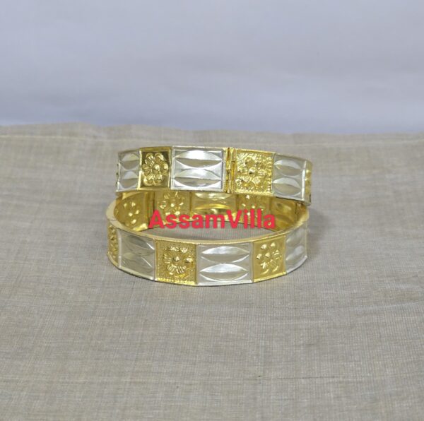 Assamese traditional pure silver based gold polished 2 hilikha bangle pair 
(Sizes available)