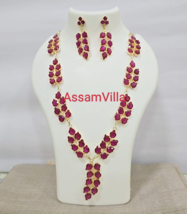 Assamese traditional pure silver based gold polished pink stone necklace set