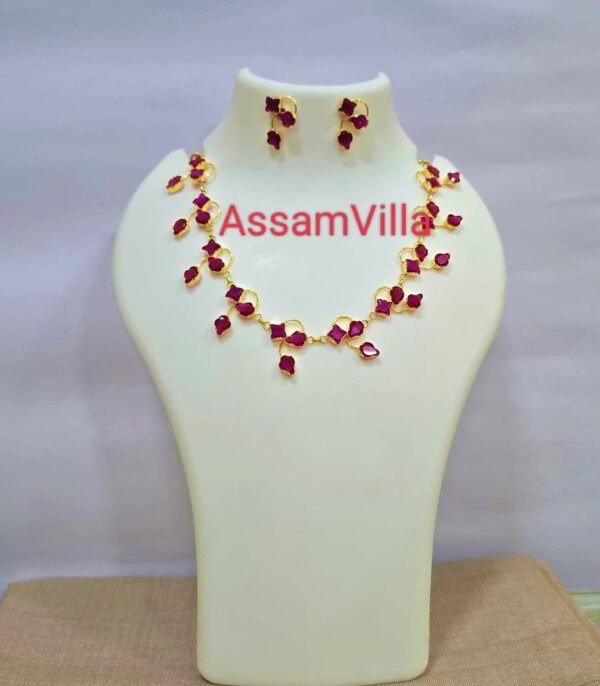 Assamese traditional pure silver based gold polished pink stone golpota set