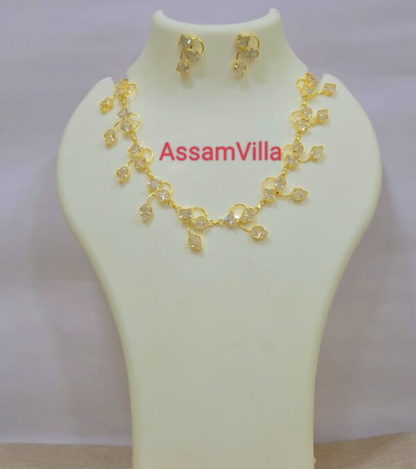 Assamese traditional pure silver based gold polished white stone golpota set