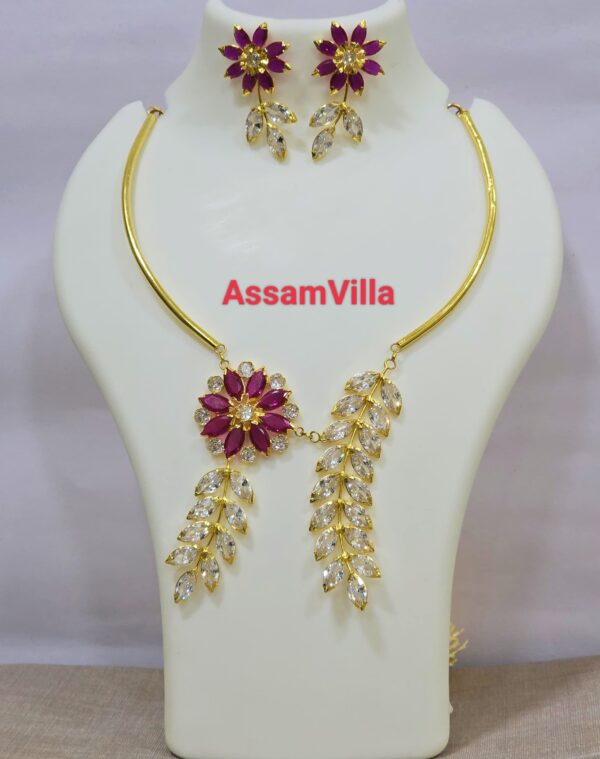 Assamese traditional pure silver based gold polished pink  and white stone pipe golpota set