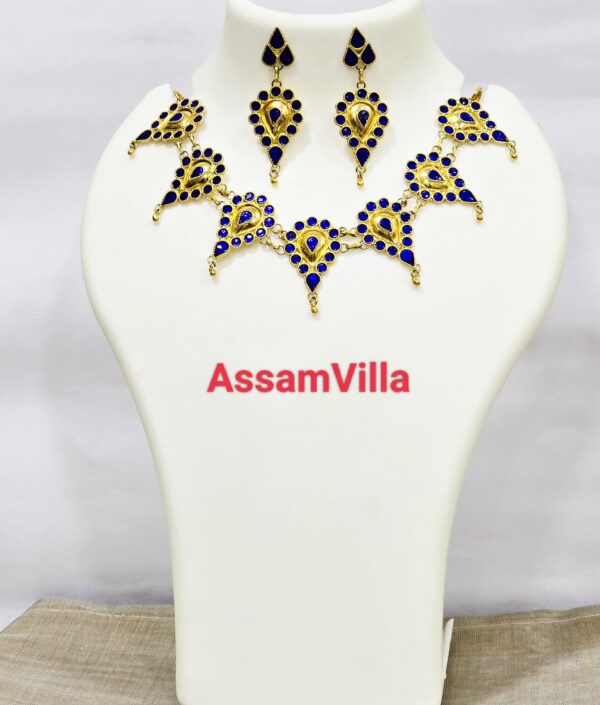 Assamese traditional pure silver based gold polished blue meenakari doogdoogi golpota