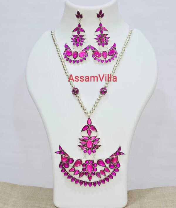 Assamese traditional pure silver based real rubi stone exclusive neckpiece