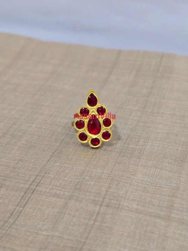 Assamese traditional pure silver based gold foiled adjustable doogdoogi finger ring