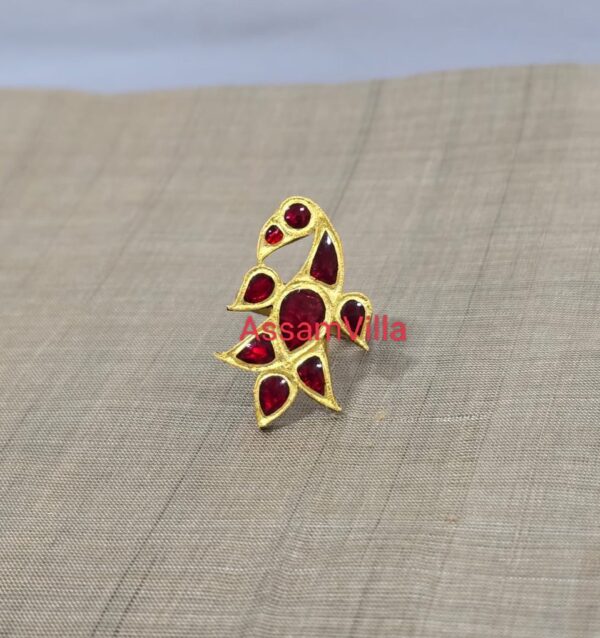 Assamese traditional pure silver based gold foiled adjustable henpota finger ring