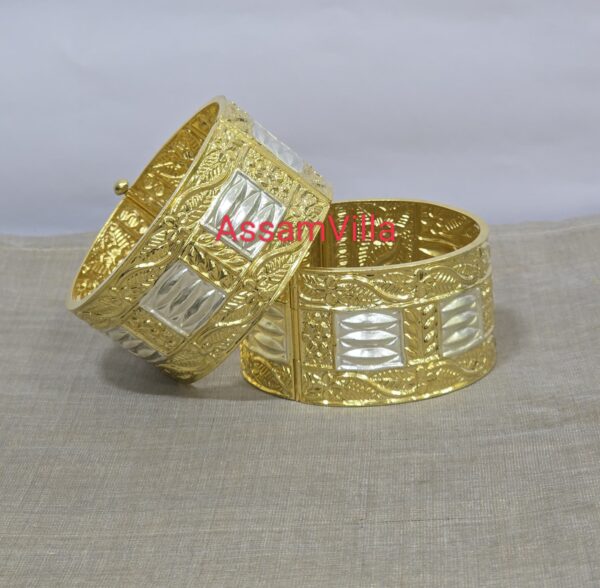 Assamese traditional pure silver based gold polished single layer 3 hilikha muthikharu