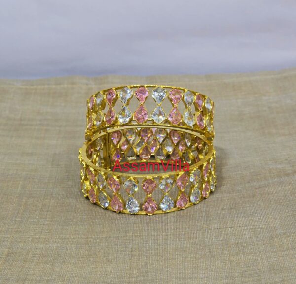 Assamese traditional pure silver based gold polished white and baby pink bangles