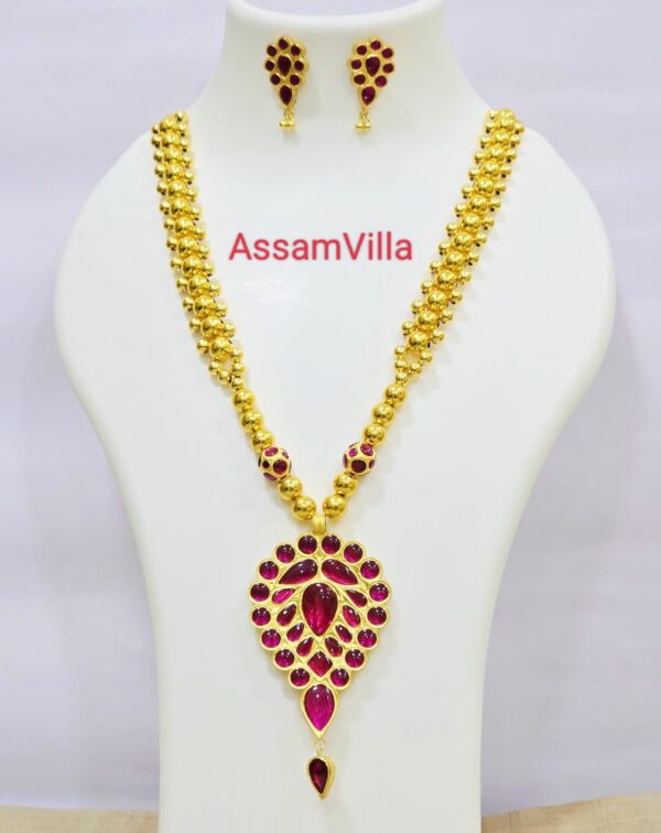 Assamese traditional pure silver based 24kt gold foiled real stone doogdoogi pendant set