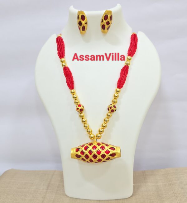 Assamese traditional pure silver based 24kt gold foiled medium size dhol pendant set