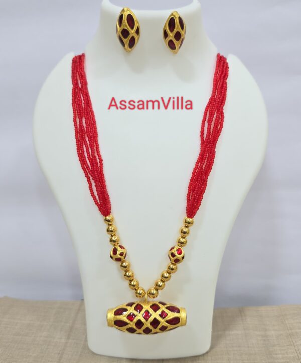 Assamese traditional pure silver based 24kt gold foiled small size dhol pendant set