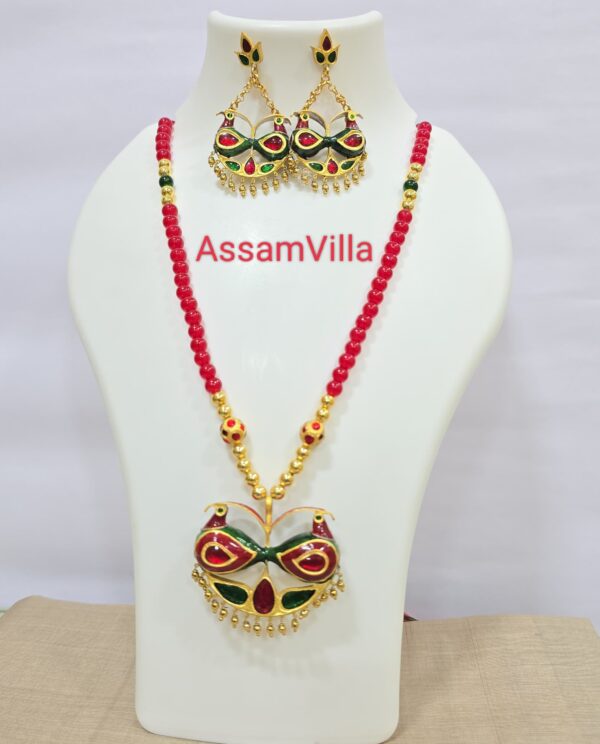 Assamese traditional pure silver based 24kt gold foiled lokaparo pendant set