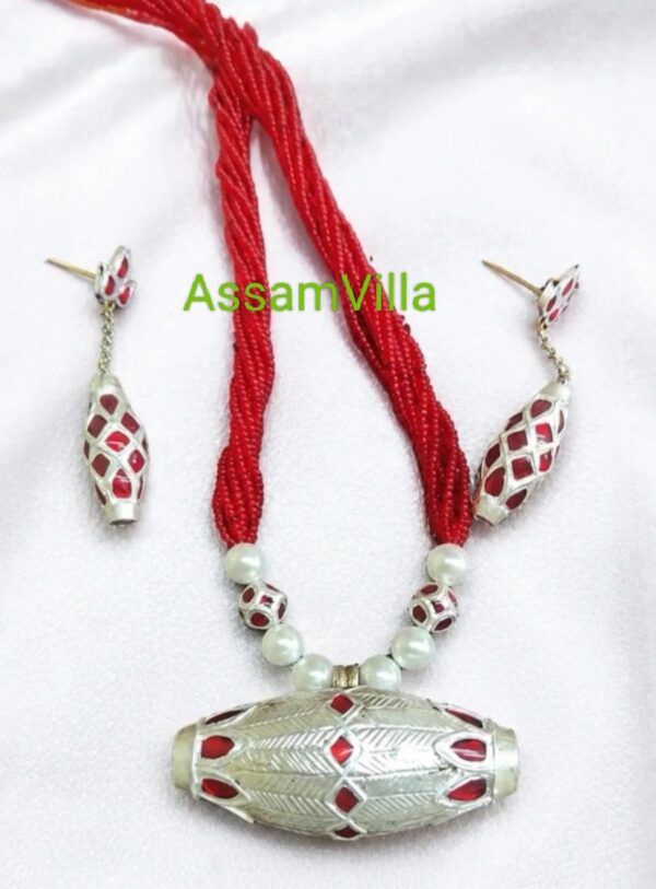 Assamese traditional pure silver based dhol pendant set