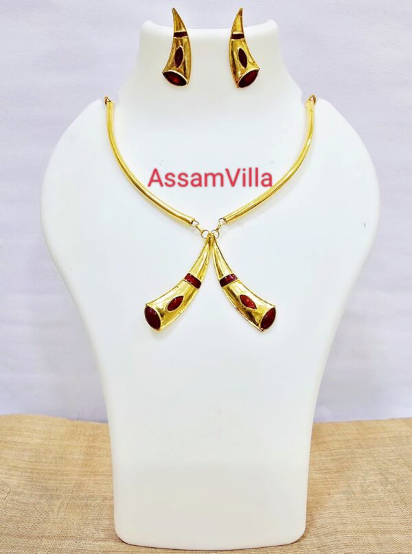 Assamese traditional pure silver based gold polished Pepa necklace with pipe mala